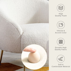Modern Comfy Leisure Accent Chair Teddy Short Plush Particle Velvet Armchair with Ottoman for Living Room