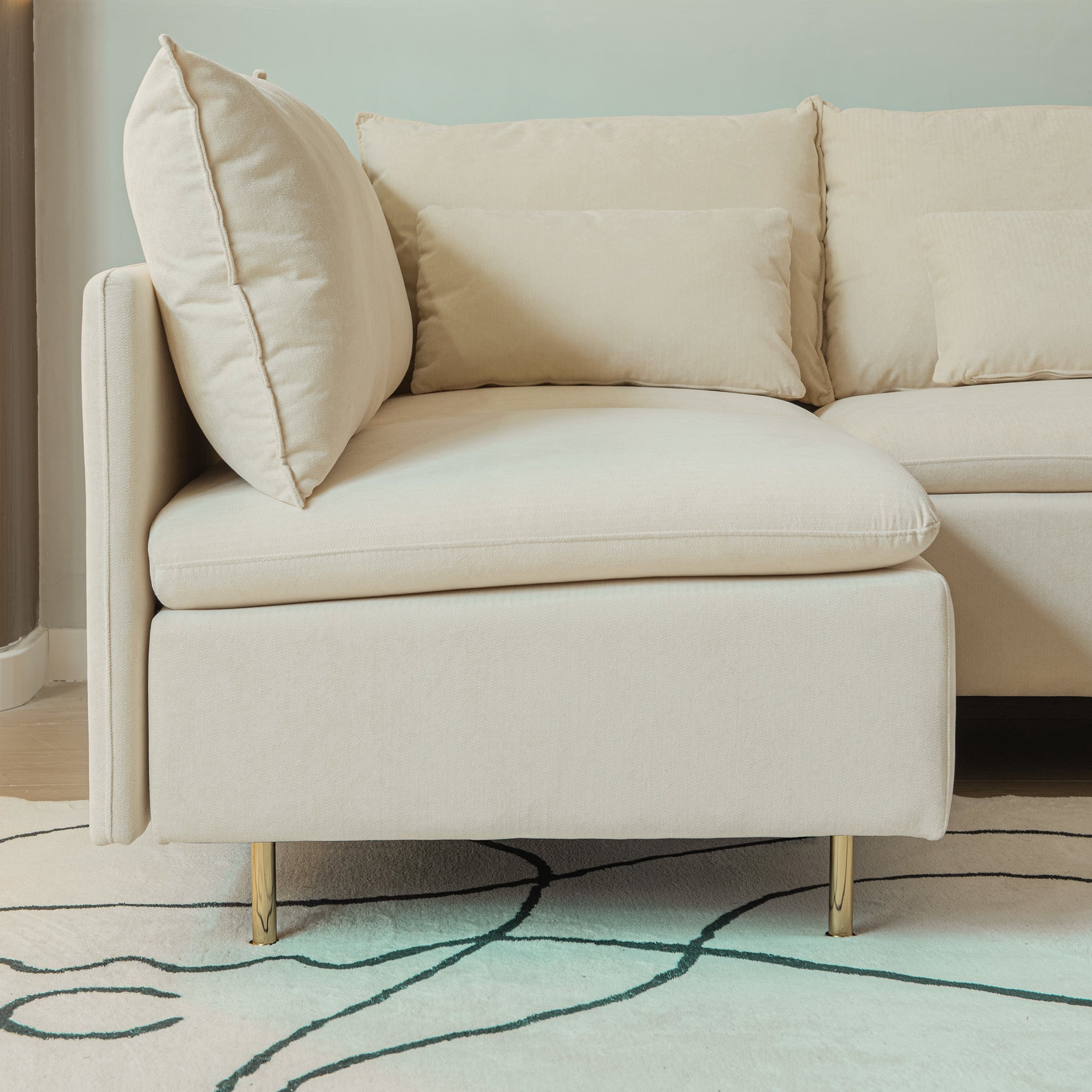 Modular L-shaped Corner sofa ;  Left Hand Facing Sectional Couch;  Beige Cotton Linen-90.9''
