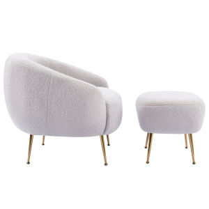 Modern Comfy Leisure Accent Chair Teddy Short Plush Particle Velvet Armchair with Ottoman for Living Room