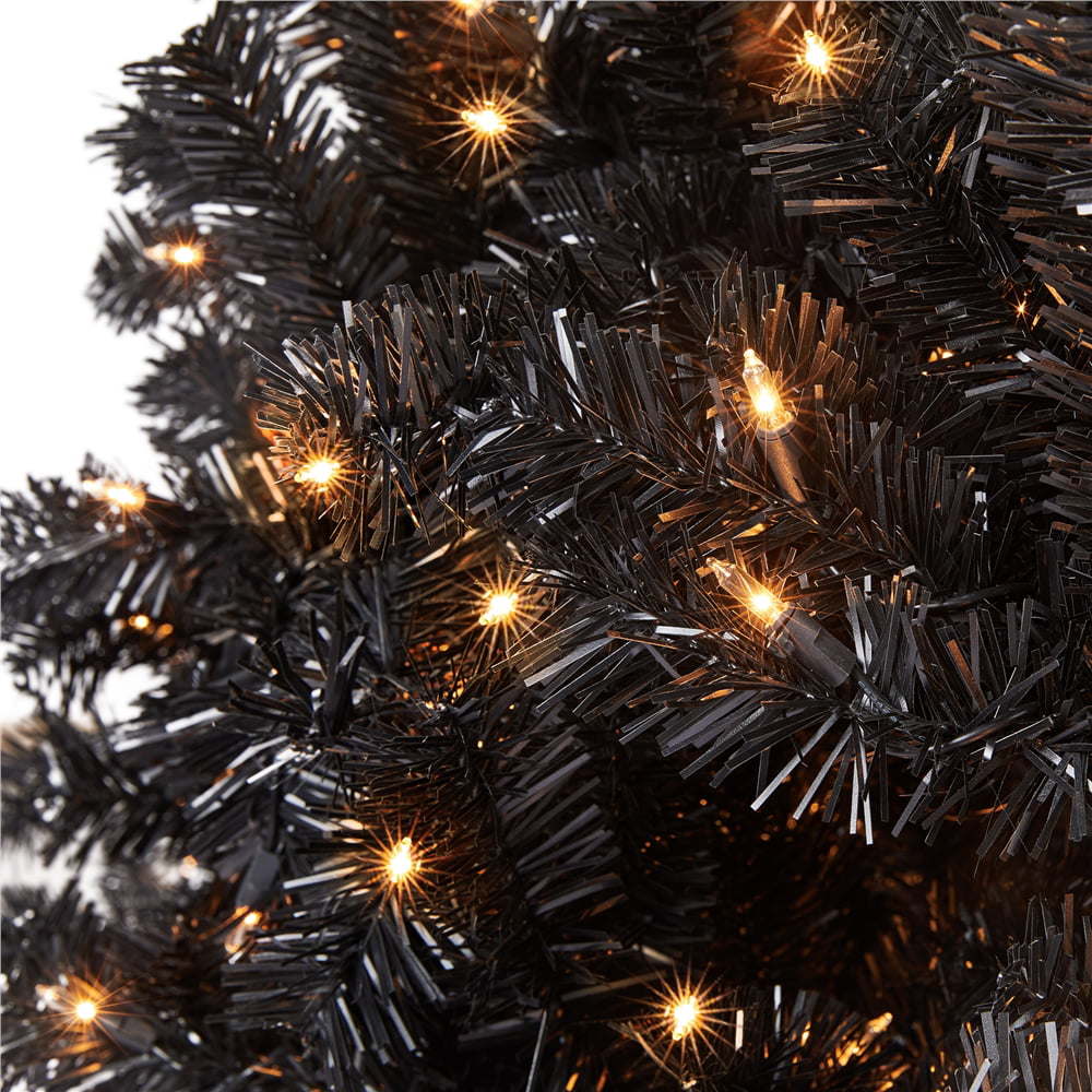 Clear Prelit Incandescent Black Hinged Spruce Artificial Christmas Tree, 6'