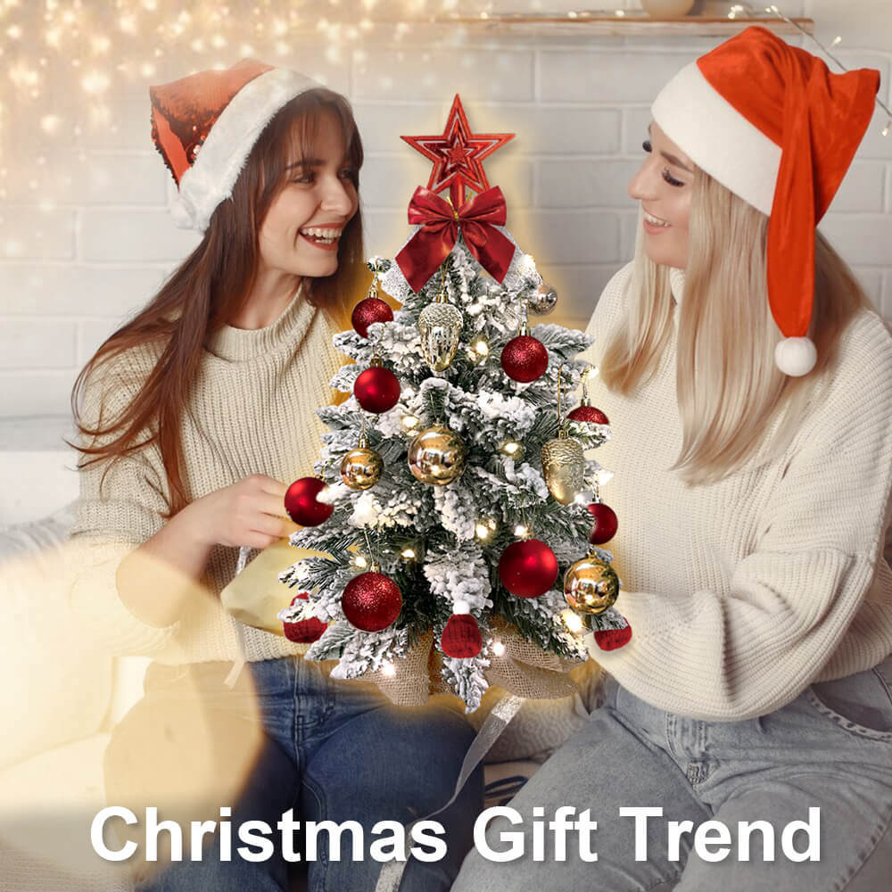2ft Tabletop Christmas Tree with Light Christmas Decoration with Flocked Snow