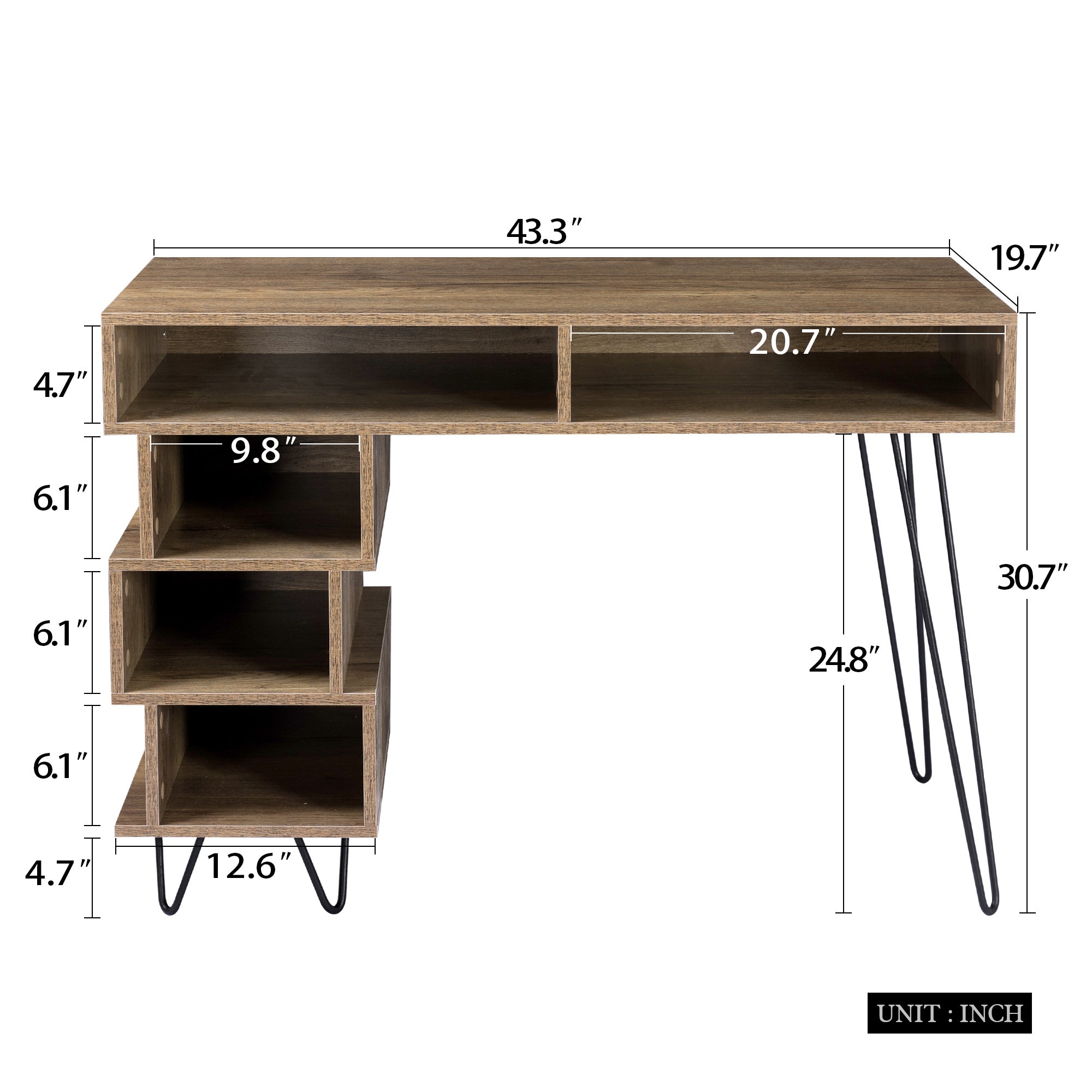 Medieval Profiled Geometry Desk - 43.31 Inches: Modern Writing and Study Desk with Open Lattice Design, V-Shaped Iron Legs,