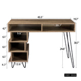 Medieval Profiled Geometry Desk - 43.31 Inches: Modern Writing and Study Desk with Open Lattice Design, V-Shaped Iron Legs,