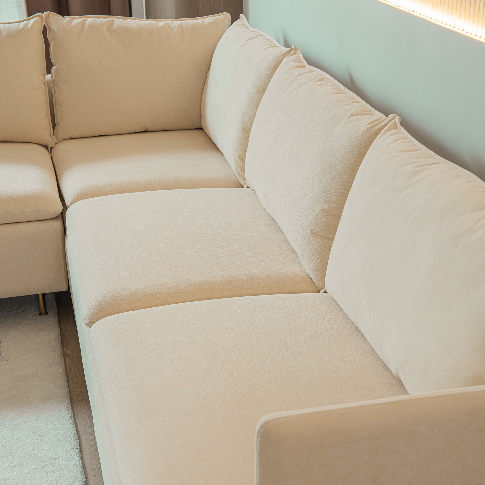 Modular L-shaped Corner sofa ;  Left Hand Facing Sectional Couch;  Beige Cotton Linen-90.9''