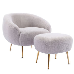 Modern Comfy Leisure Accent Chair Teddy Short Plush Particle Velvet Armchair with Ottoman for Living Room