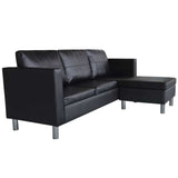 Sectional Sofa 3-Seater Artificial Leather Black