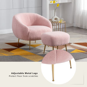 Modern Comfy Leisure Accent Chair Teddy Short Plush Particle Velvet Armchair with Ottoman for Living Room