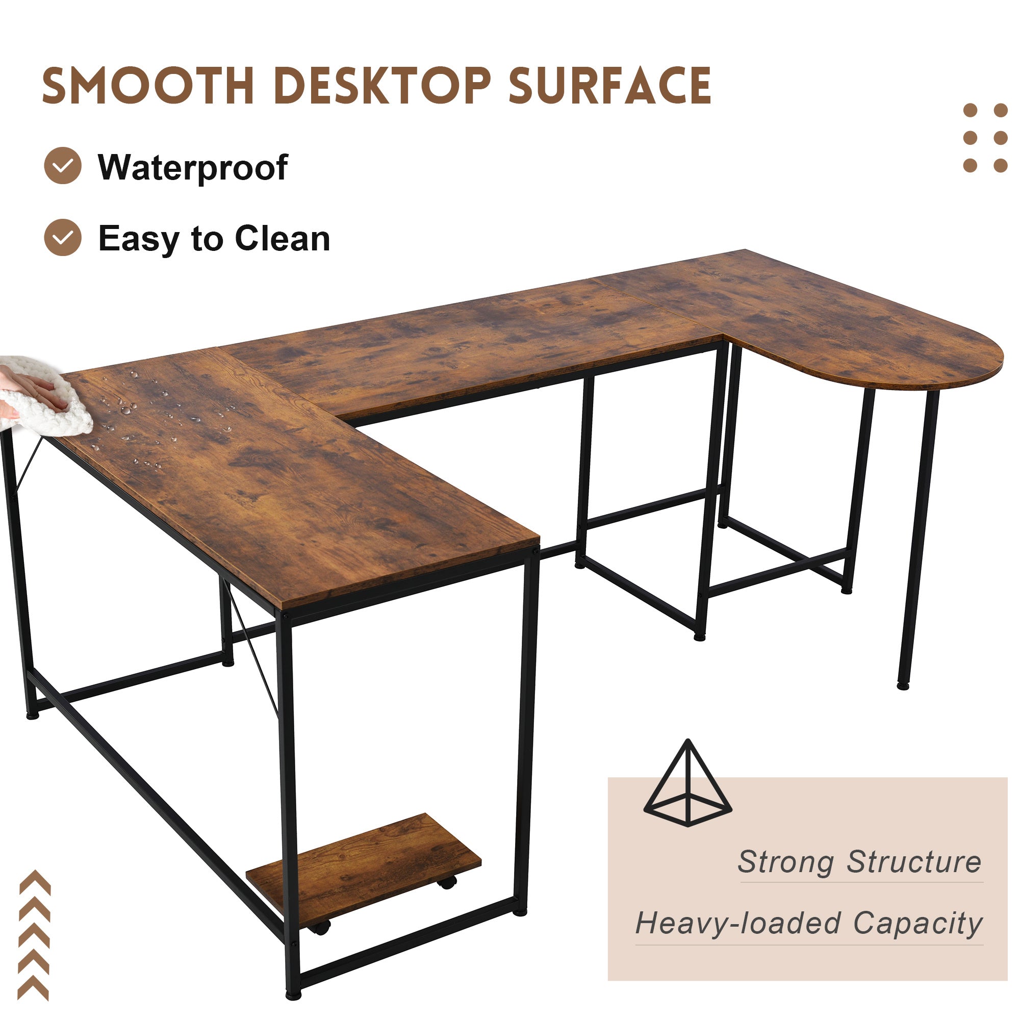 U-shaped Computer Desk - Industrial Corner Writing Desk with CPU Stand