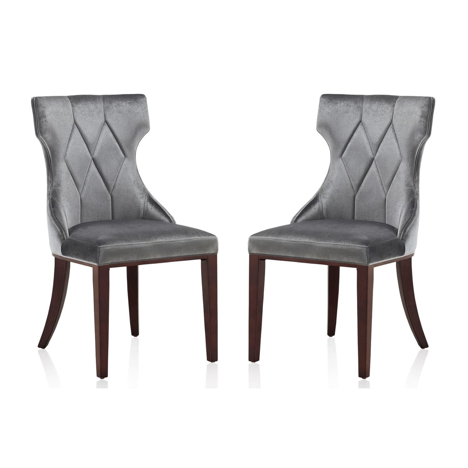 Manhattan Comfort Reine Grey and Walnut Velvet Dining Chair (Set of Two)