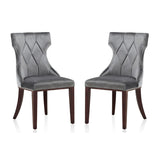 Manhattan Comfort Reine Grey and Walnut Velvet Dining Chair (Set of Two)