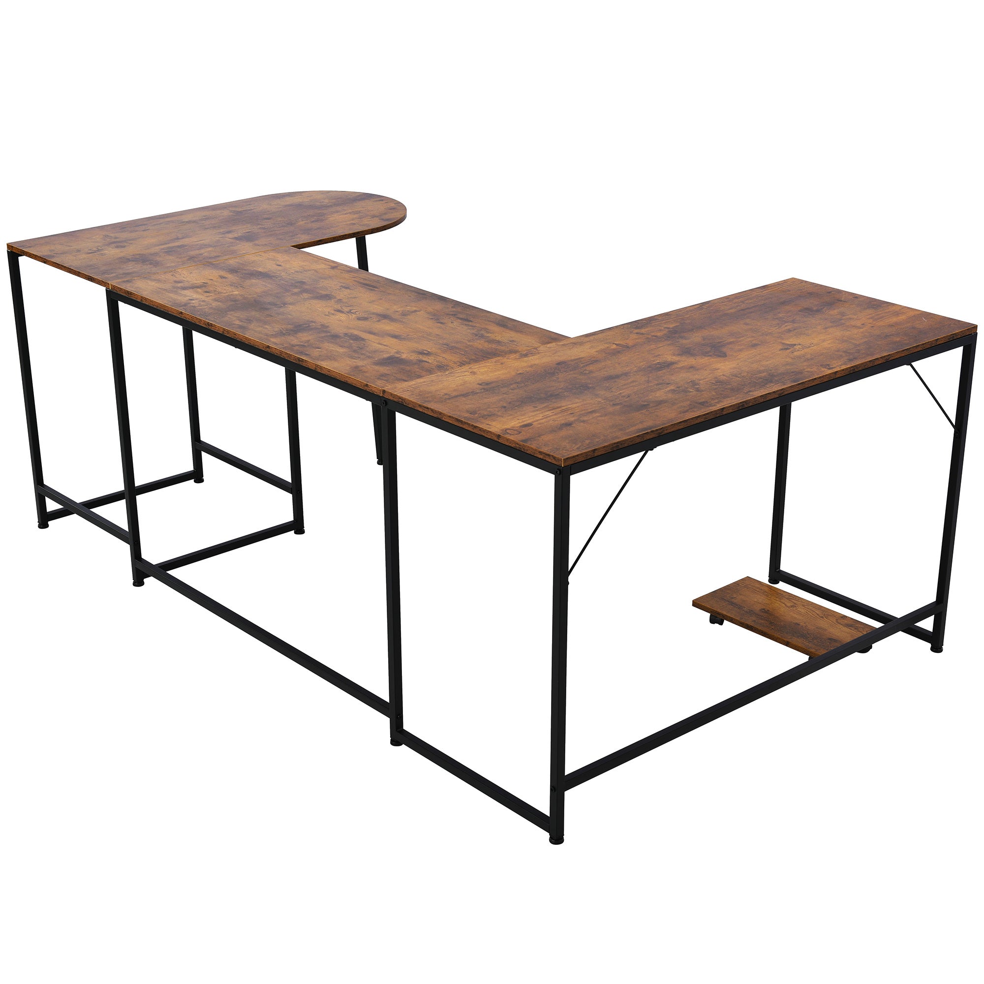 U-shaped Computer Desk - Industrial Corner Writing Desk with CPU Stand