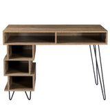 Medieval Profiled Geometry Desk - 43.31 Inches: Modern Writing and Study Desk with Open Lattice Design, V-Shaped Iron Legs,