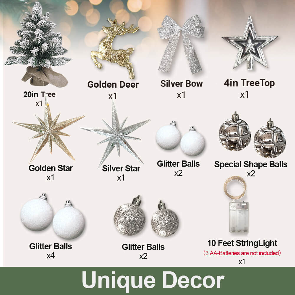 2ft Mini Christmas Tree with Light Tabletop Christmas Decoration with Flocked Snow
