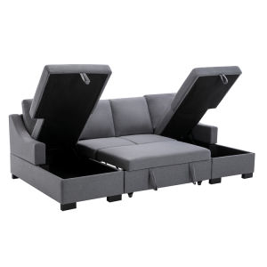 Upholstery Sleeper Sectional Sofa with Double Storage Spaces 2 Tossing Cushions - Grey