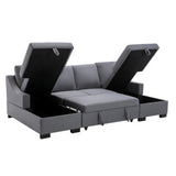 Upholstery Sleeper Sectional Sofa with Double Storage Spaces 2 Tossing Cushions - Grey