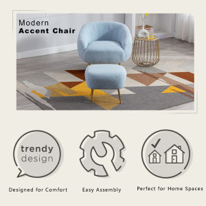Modern Comfy Leisure Accent Chair Teddy Short Plush Particle Velvet Armchair with Ottoman for Living Room