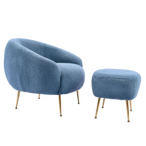 Modern Comfy Leisure Accent Chair Teddy Short Plush Particle Velvet Armchair with Ottoman for Living Room