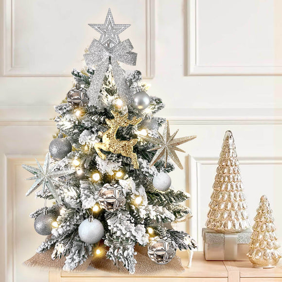 2ft Mini Christmas Tree with Light Tabletop Christmas Decoration with Flocked Snow