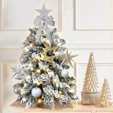 2ft Mini Christmas Tree with Light Tabletop Christmas Decoration with Flocked Snow