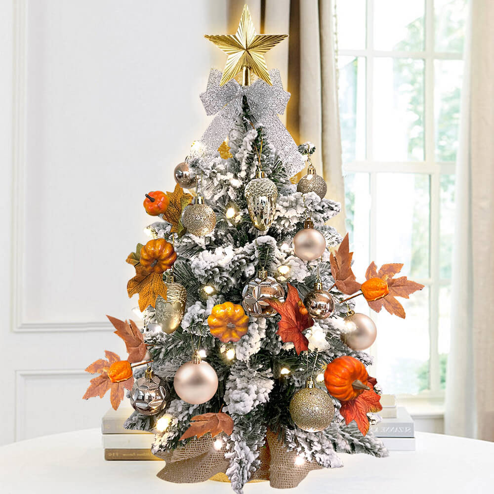 2ft Tabletop Christmas Tree with Light Christmas Decoration with Flocked Snow