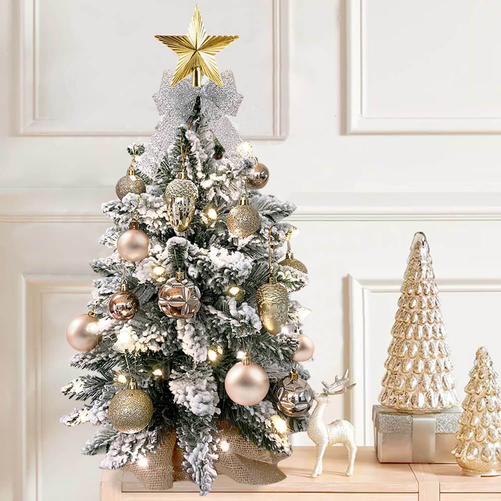 2ft Tabletop Christmas Tree with Light Christmas Decoration with Flocked Snow