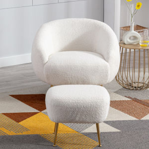 Modern Comfy Leisure Accent Chair Teddy Short Plush Particle Velvet Armchair with Ottoman for Living Room