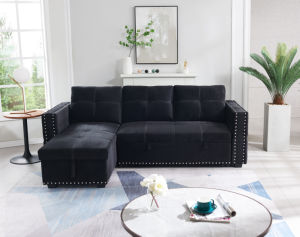 Sectional Sofa with Pulled Out Bed 2 Seats Sofa and Reversible Chaise with Storage