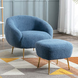 Modern Comfy Leisure Accent Chair Teddy Short Plush Particle Velvet Armchair with Ottoman for Living Room