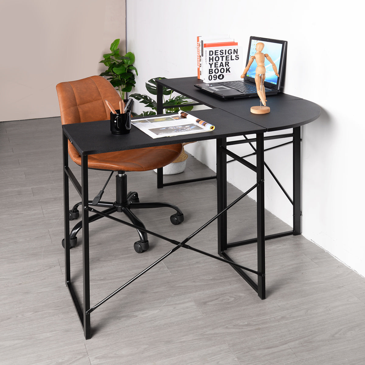 L-Shape Desk, Corner Desk, foldable, black