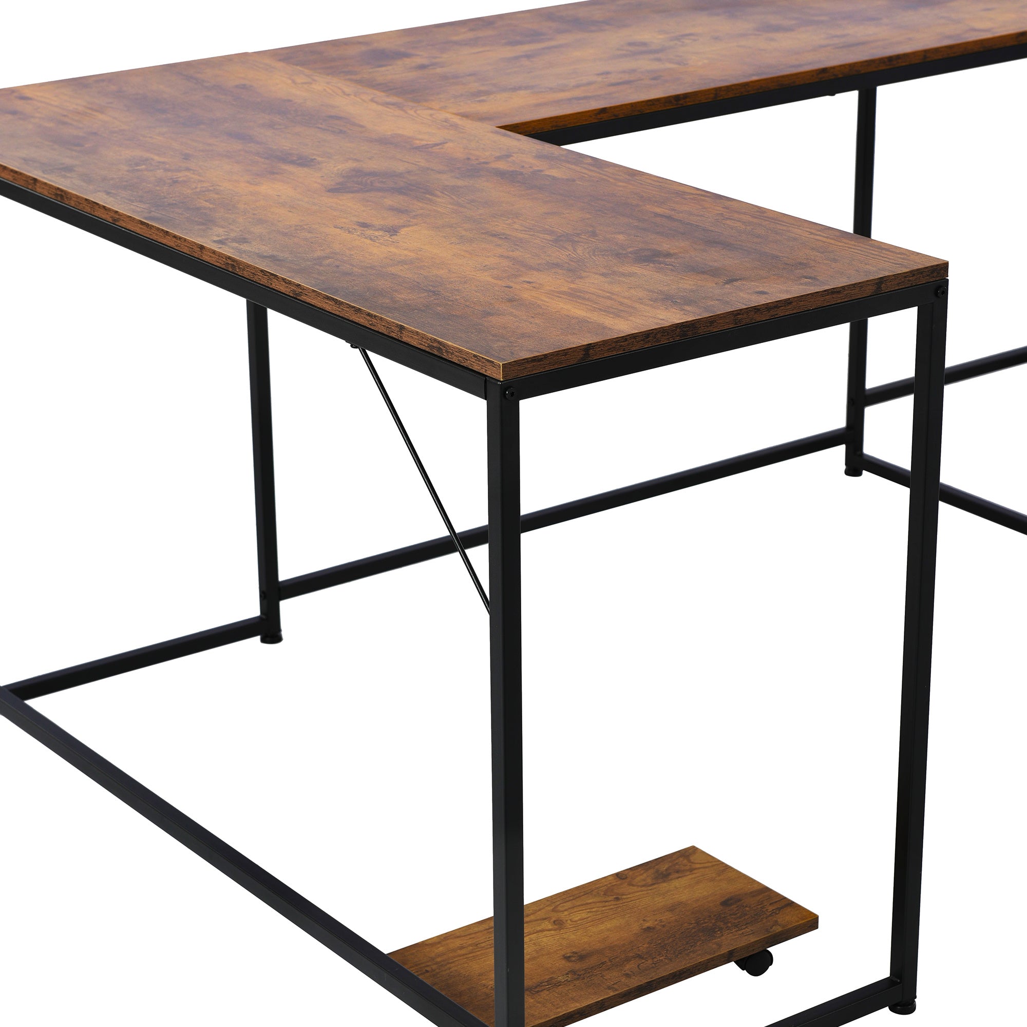 U-shaped Computer Desk - Industrial Corner Writing Desk with CPU Stand