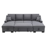 Upholstery Sleeper Sectional Sofa with Double Storage Spaces 2 Tossing Cushions - Grey