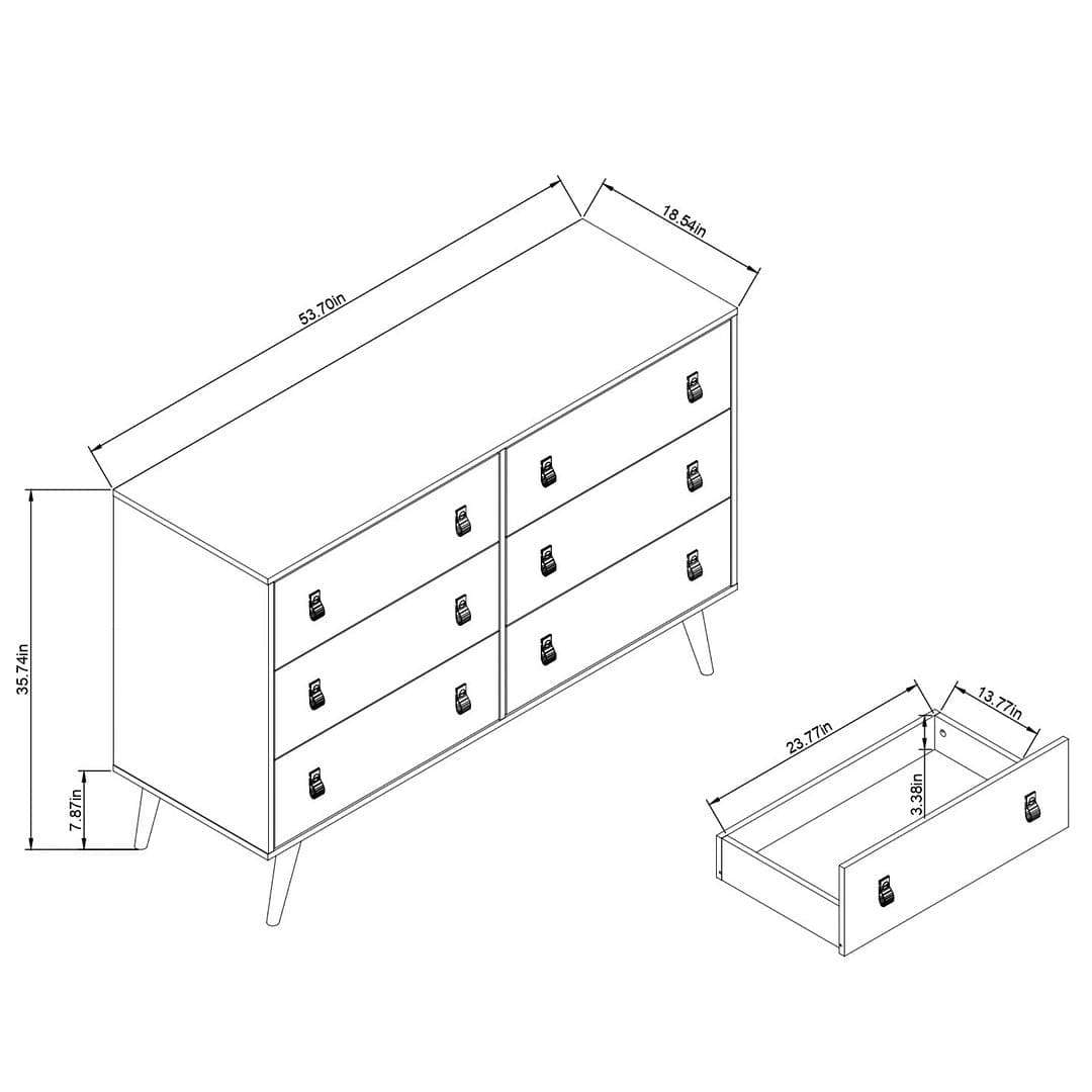 Manhattan Comfort Amber Double Dresser with Faux Leather Handles in Nature