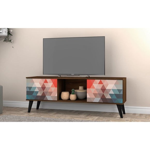 Manhattan Comfort Doyers 53.15 Mid-Century Modern TV Stand in Multi Color Red and Blue
