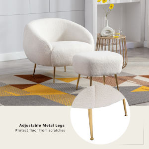 Modern Comfy Leisure Accent Chair Teddy Short Plush Particle Velvet Armchair with Ottoman for Living Room