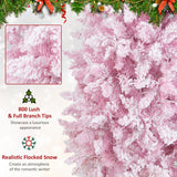 7 Feet Pre-Lit Snow Flocked Hinged Pencil Christmas Tree with 300 Lights and 8 Modes