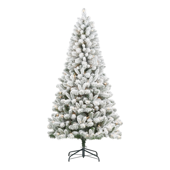 6.5 ft Pre-Lit Flocked Frisco Pine Artificial Christmas Tree, 250 Clear Lights, Green