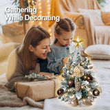 2ft Mini Christmas Tree with Light Tabletop Woodland Christmas Decoration with Flocked Snow