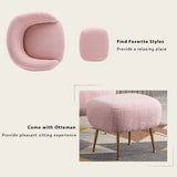 Modern Comfy Leisure Accent Chair Teddy Short Plush Particle Velvet Armchair with Ottoman for Living Room