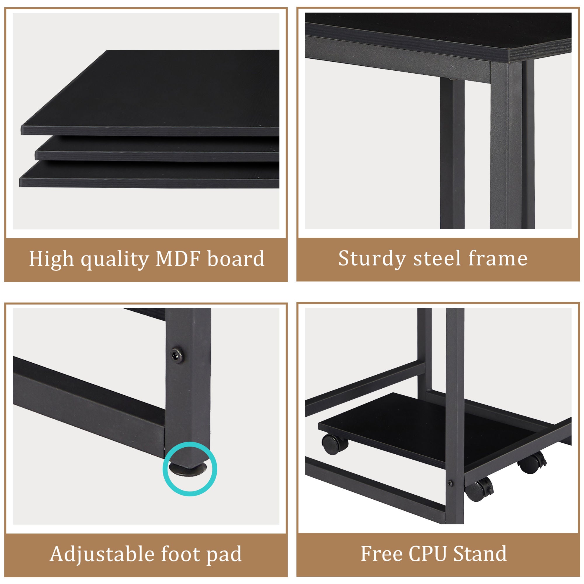 U-shaped Computer Desk - Industrial Corner Writing Desk with CPU Stand