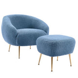Modern Comfy Leisure Accent Chair Teddy Short Plush Particle Velvet Armchair with Ottoman for Living Room