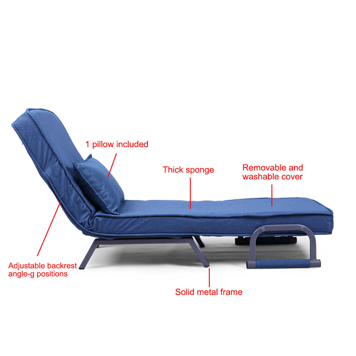 Adjustable Folding Dual-Purpose Lounge Chair Sofa Bed Recliner Gray