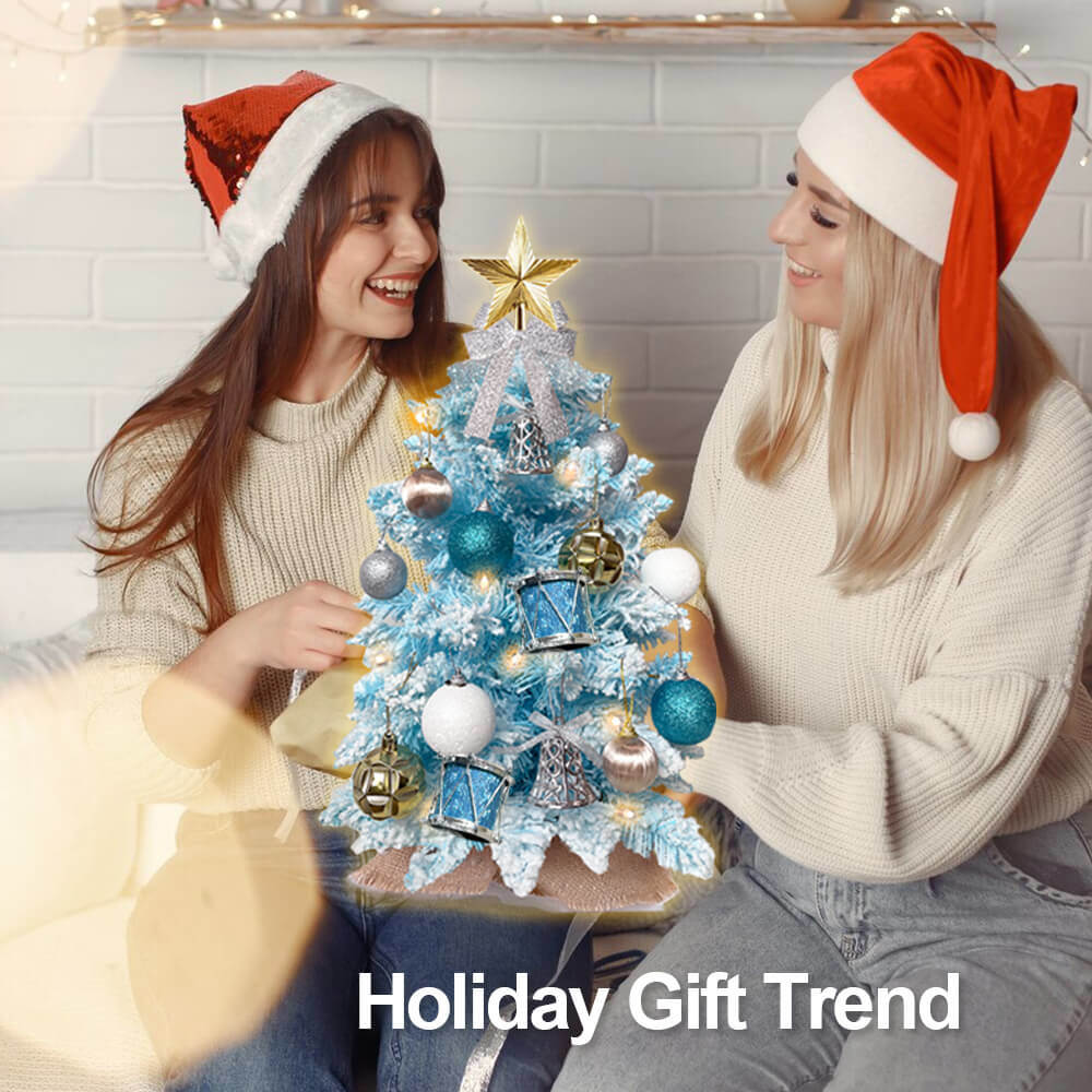 2ft Tabletop Christmas Tree with Light Christmas Decoration with Flocked Snow