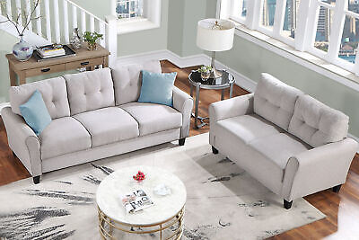 Modern Living Room Sofa Set Linen Upholstered Couch Furniture for Home or Office