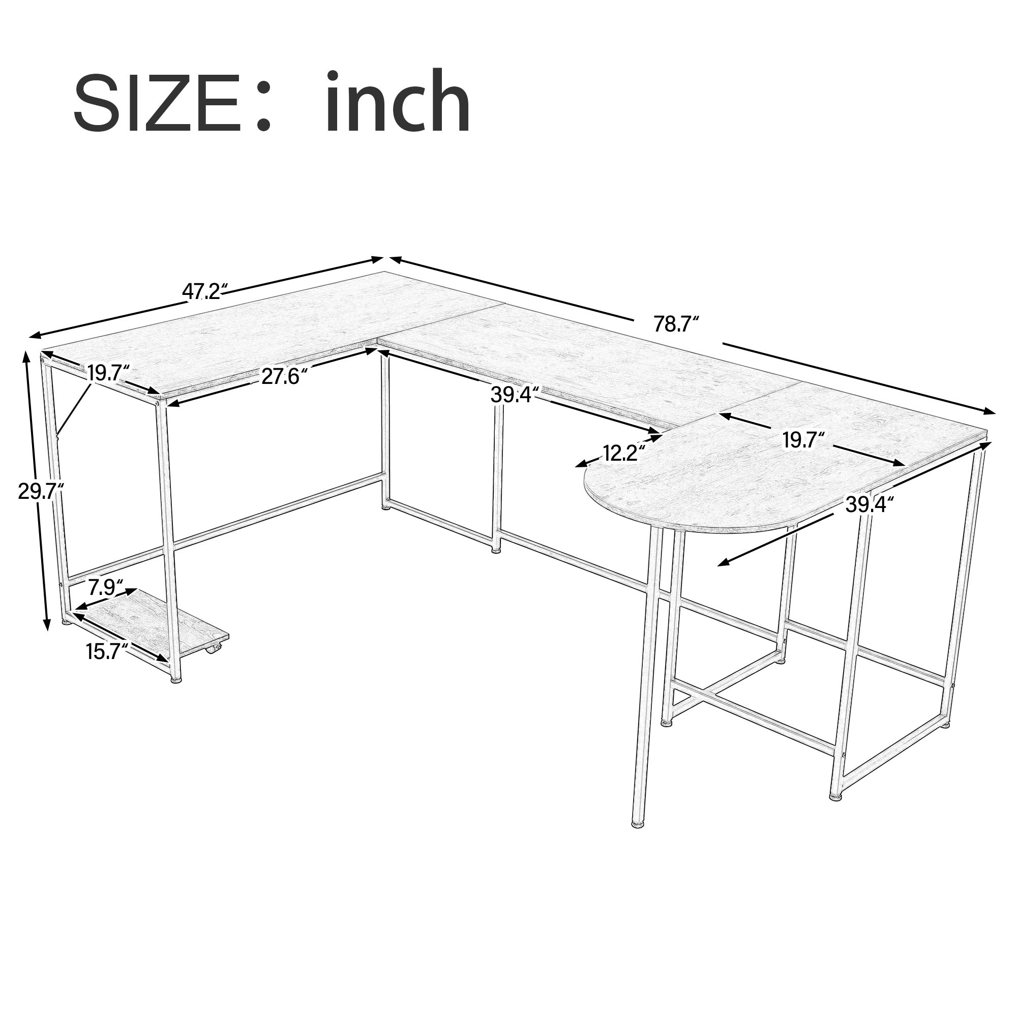 U-shaped Computer Desk - Industrial Corner Writing Desk with CPU Stand