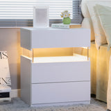 LED Nightstand 3 Drawer Dresser for Bedroom End Table with Acrylic (White)