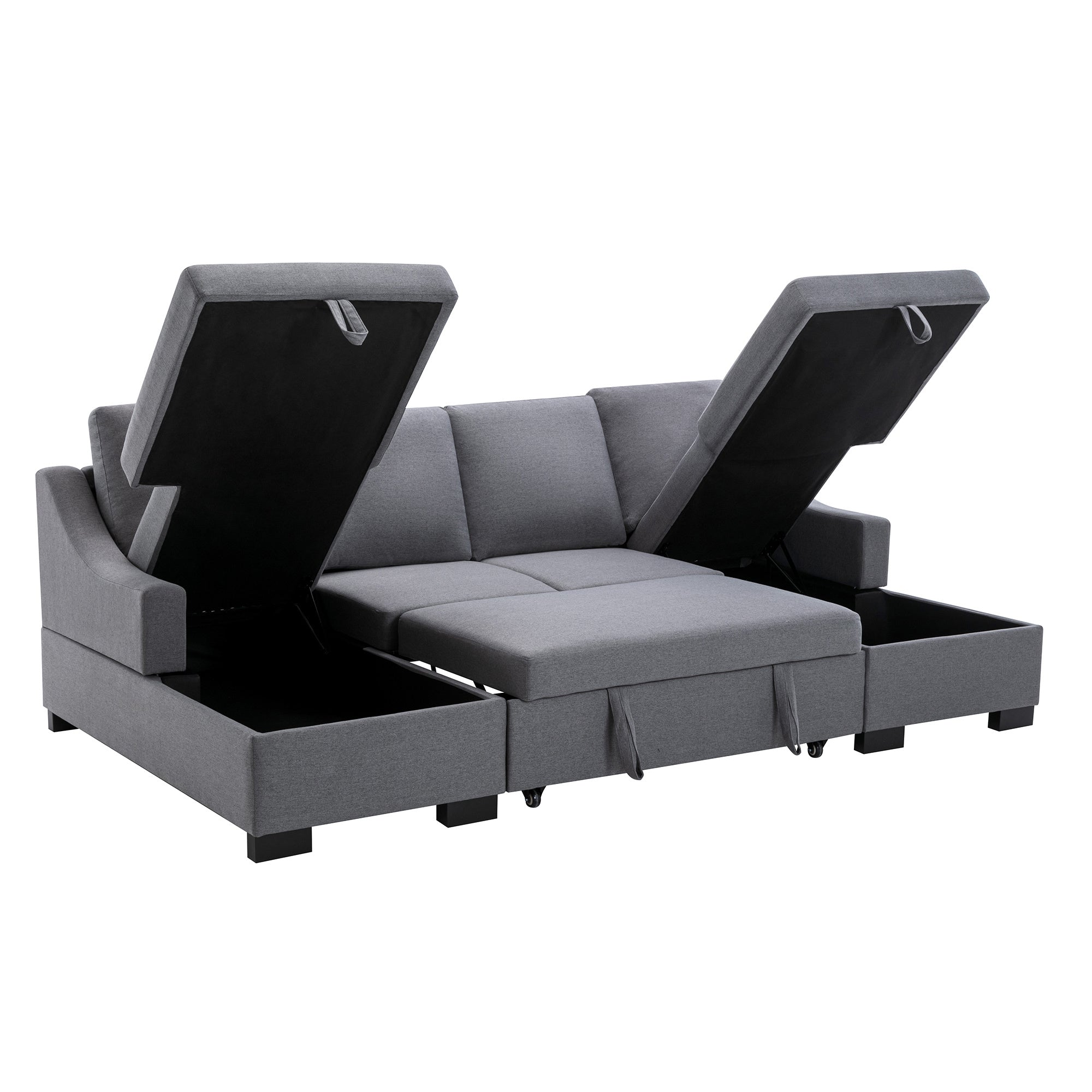 Upholstery Sleeper Sectional Sofa with Double Storage Spaces;  2 Tossing Cushions