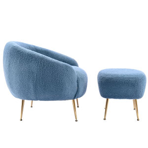 Modern Comfy Leisure Accent Chair Teddy Short Plush Particle Velvet Armchair with Ottoman for Living Room