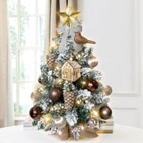 2ft Mini Christmas Tree with Light Tabletop Woodland Christmas Decoration with Flocked Snow