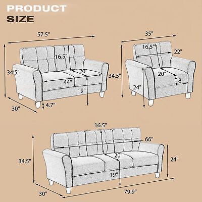 Modern Living Room Sofa Set Linen Upholstered Couch Furniture for Home or Office