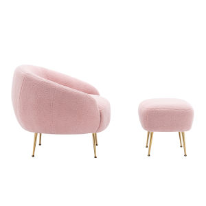Modern Comfy Leisure Accent Chair Teddy Short Plush Particle Velvet Armchair with Ottoman for Living Room